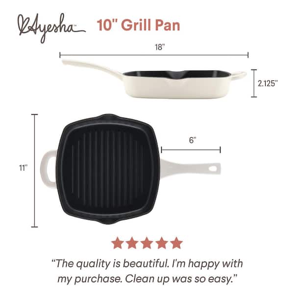 Inspired Home 10 Square Enameled Cast Iron Grill Pan - Pure White