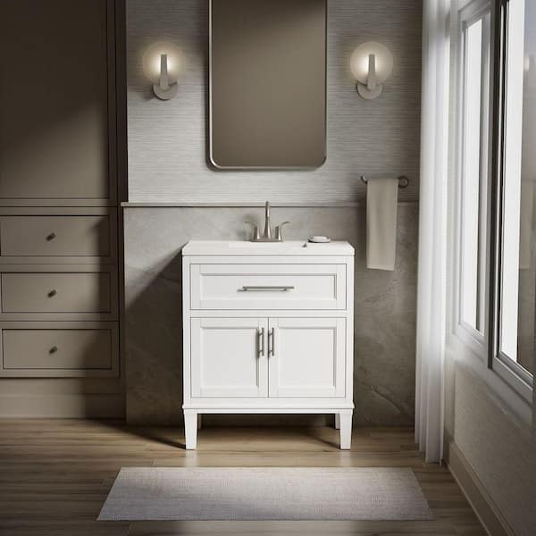 Chesil 30in. Single Sink Freestanding White Bath Vanity with Bianco Bella Quartz Top Assembled