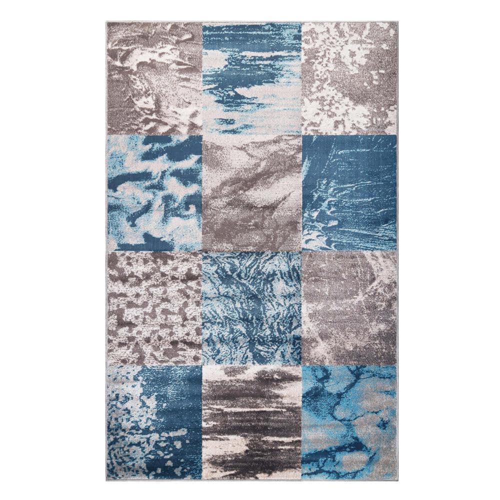 SUPERIOR Brentwood Blue 4 ft. x 6 ft. Modern Patchwork Indoor Area Rug ...