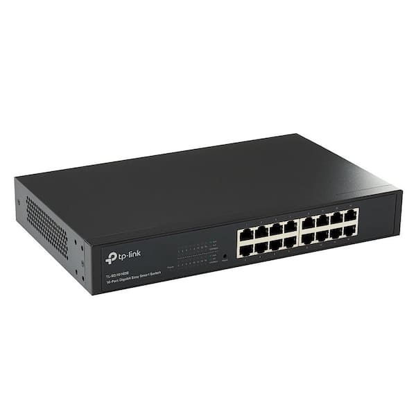 Etokfoks TL-SG1016DE, 16 Port Gigabit Switch Easy Smart Managed Plug and Play Desktop, Ethernet Hub in Black - (1-Pack)