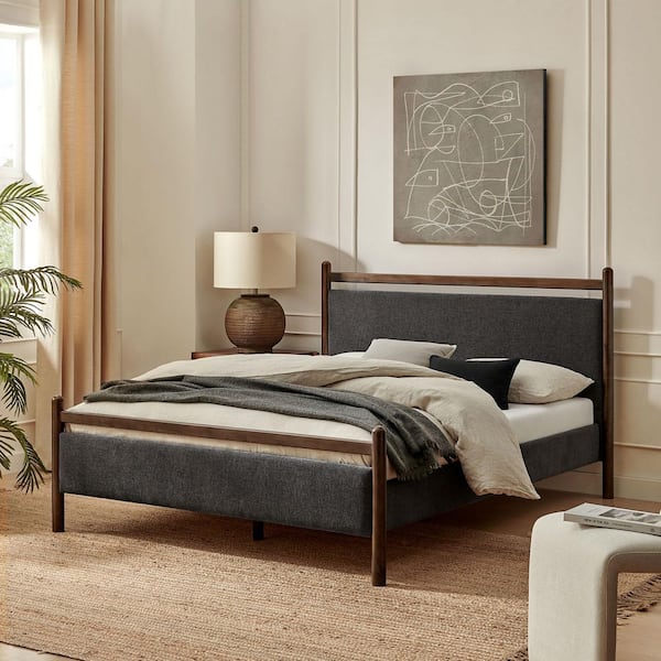 Ginny Gray Solid Wood Frame Queen Size Platform Bed in Wenge Heathered Dark Gray