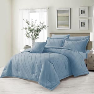 7 Piece All Season Bedding Queen size Comforter Set Ultra Soft Blue Polyester Elegant Bedding Comforters