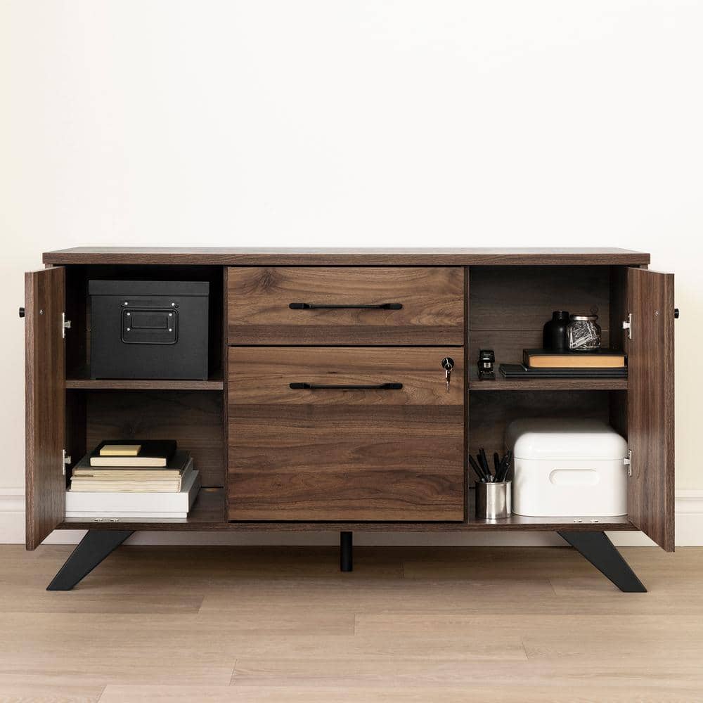 Natural Walnut 47.75'' Wide Filing Credenza with Locking Drawer