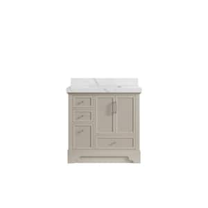 Alys 36 in. W x 22 in. D x 36 in. H Single Sink Bath Vanity Center in Fine Grain with 2" Calacatta Laza Qt. Top