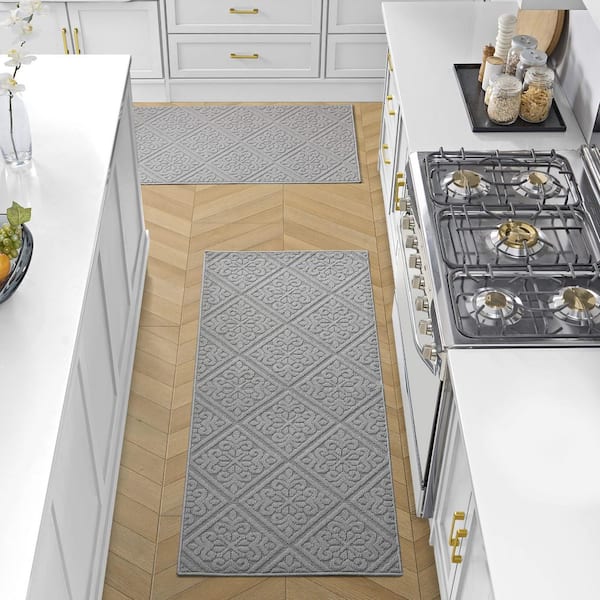 Austell Solid Gray 2 ft. x 5 ft. Geometric 2-Piece Rug Set Area Rug