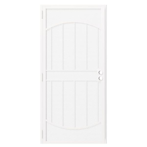 36 in. x 80 in. Universal/Reversible, White, Iron, Pre-Bored, Expanded Mesh Prehung, Security Door without Handle