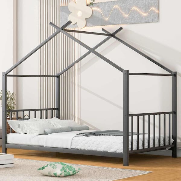 Gray Metal Frame Twin Platform Bed