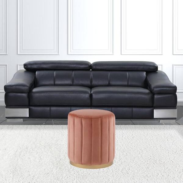 HomeRoots Pink Blush And Gold Velvet Round Standard 16 L x 16 W x 18 H Ottoman