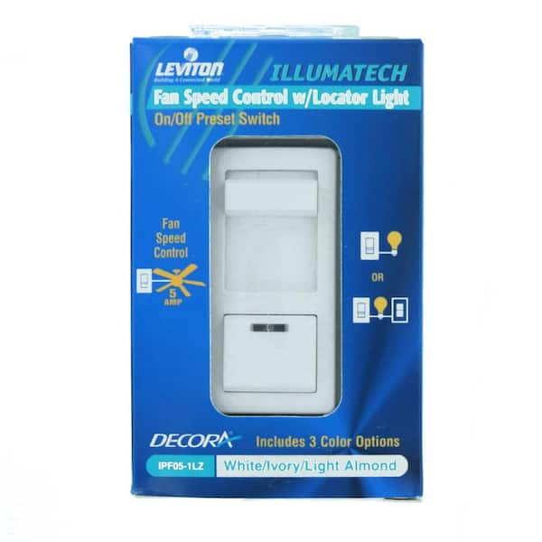 Leviton 5 Amp Decora IllumaTech Single Pole Step Fan Speed Control with Preset Button, White/ Ivory/ Light Almond