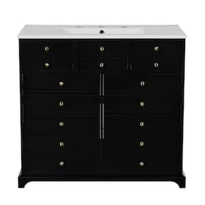 36 in. Freestanding Black Bath Vanity with White Resin Sink Combo Top with 2 Drawers and Soft Closing Doors