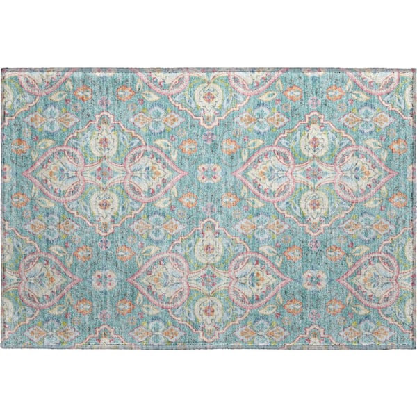 Mayfield Premium Machine Washable Abstract AMF2207 Spa 2 ft. x 3 ft. Accent Rug