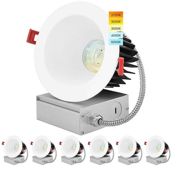 LUXRITE 4 in. LED Recessed Light with J-Box, 18-Watt, 1500 Lumens, 5 Color Selectable, Dimmable, Wet Rated, IC Rated (6-Pack)