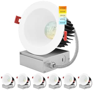 4 in. LED Recessed Light with J-Box, 18-Watt, 1500 Lumens, 5 Color Selectable, Dimmable, Wet Rated, IC Rated (6-Pack)