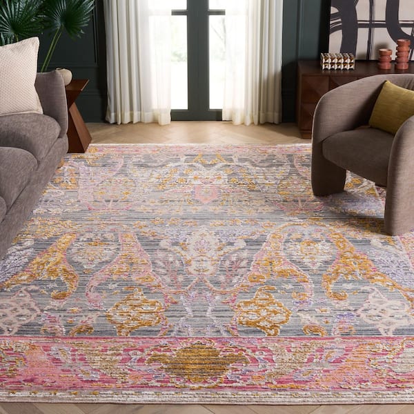 Jewel 9 ft. x 12 ft. Gray/Pink Distressed Area Rug
