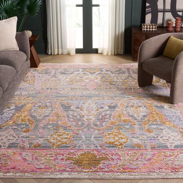 Jewel Of India 10 ft. x 14 ft. Gray/Pink Persian Area Rug