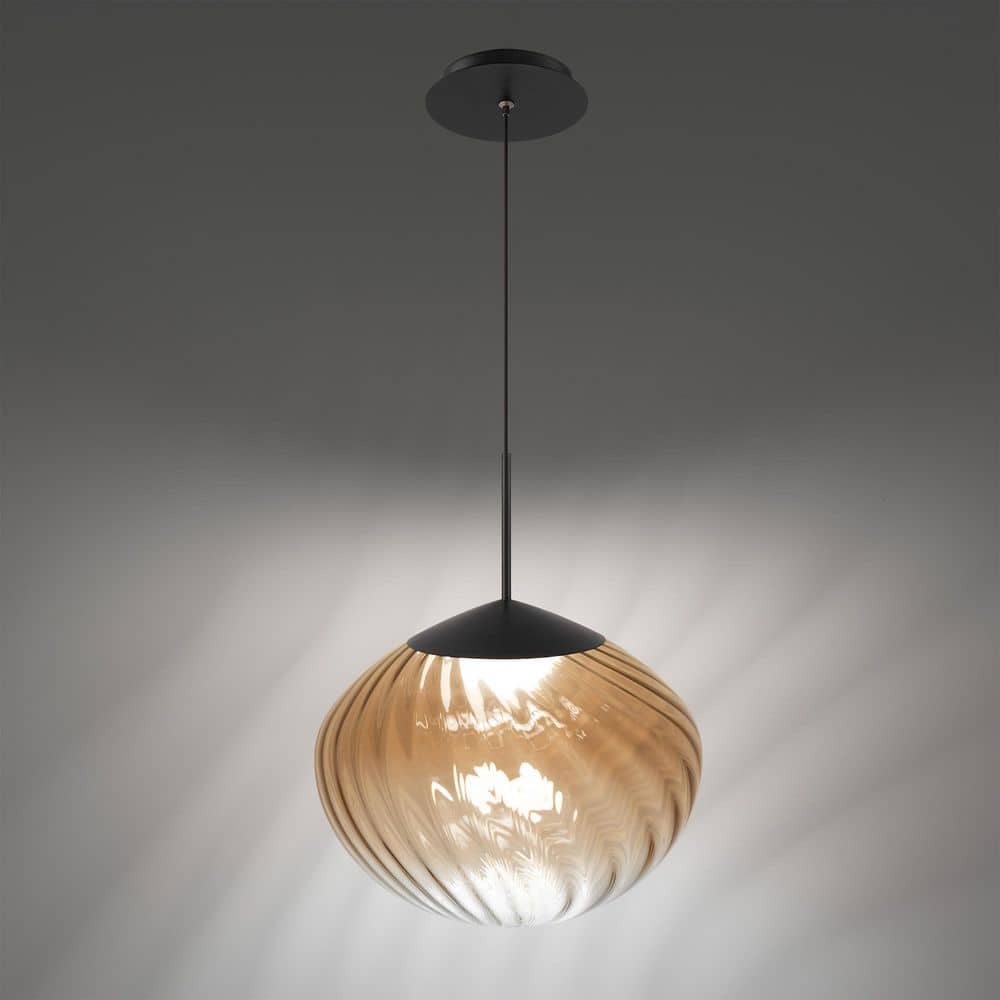 WAC Lighting Swayzey 9 in. 1-Light Black/Amber Glass Indoor Mini