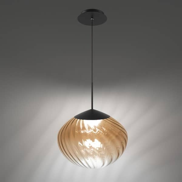 Swayzey 9 in. 1-Light Black/Amber Glass Indoor Mini-Pendant Light Integrated LED 4CCT