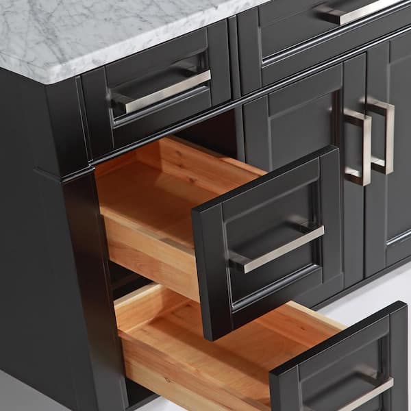 48 in. W x 22 in. D x 36 in. H Vanity in Espresso with Single Basin Vanity Top in White and Grey Marble and Mirror