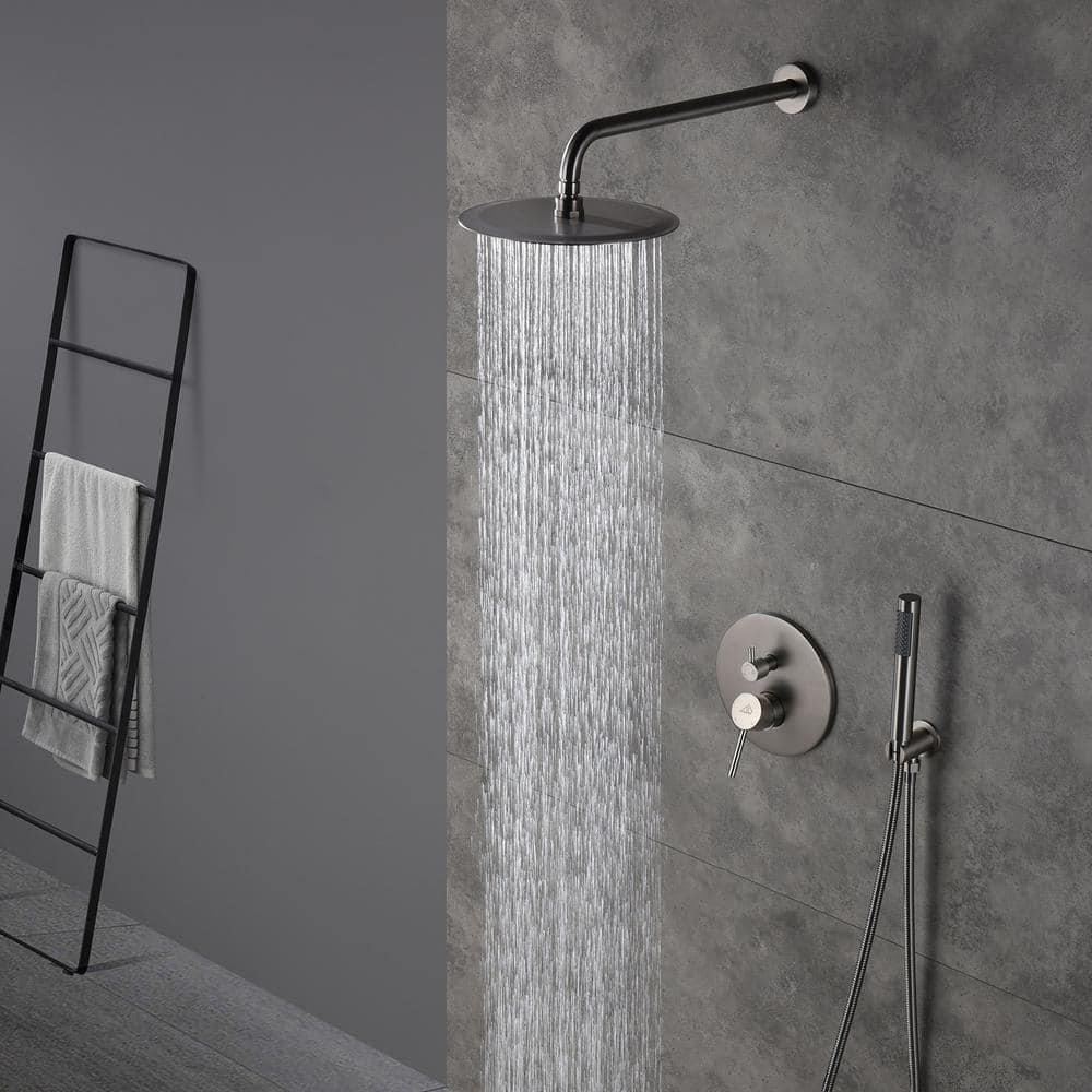 Brushed Nickel 10-Inch Rain Shower System with Handheld Spray