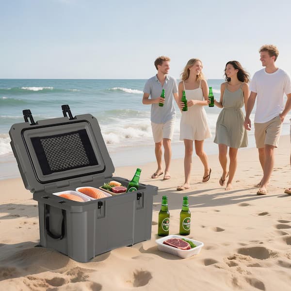 futhork Gray 60 qt. Portable Chest Cooler with Cup Holders, Nylon