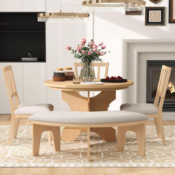 5-Piece Rustic Natural Wood Top Dining Room Set Seats 4