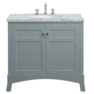 New York 36 in. W x 22 in. D x 34 in. H Bathroom Vanity in Gray with White Carrara Marble Top with White Sink