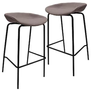 Servos Modern Barstool with Upholstered Faux Leather Seat and Powder Coated Iron Frame, Set of 2 (Light Grey)