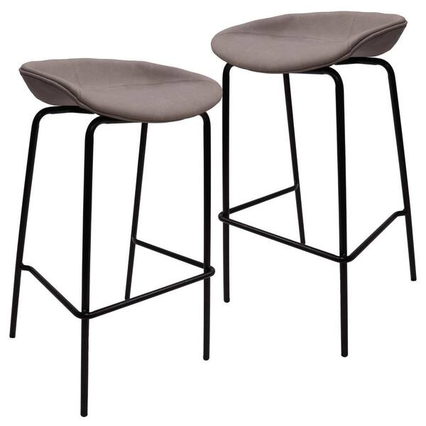 Leisuremod Servos Modern Barstool with Upholstered Faux Leather Seat and Powder Coated Iron Frame, Set of 2 (Light Grey)