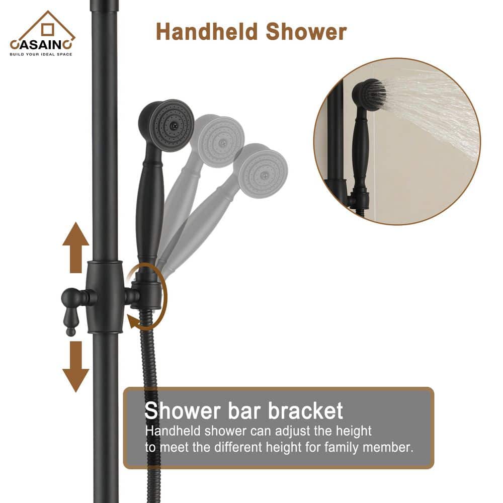 Matte Black Wall Mounted Rain Shower System with Handheld