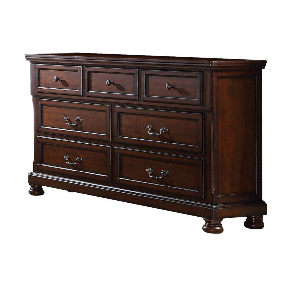 Benjara 40 in. Brown 7Drawer Dresser with Bun Feet and Metal Handle