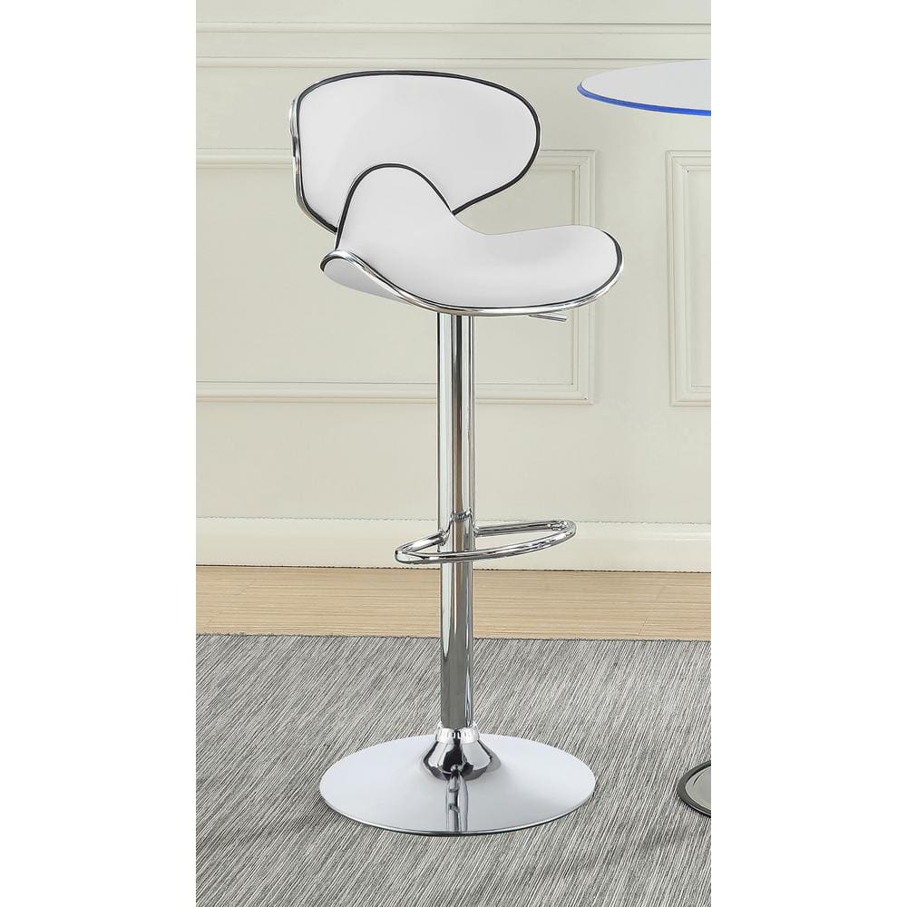 White Faux Leather Adjustable Swivel Bar Stools with Chrome Base