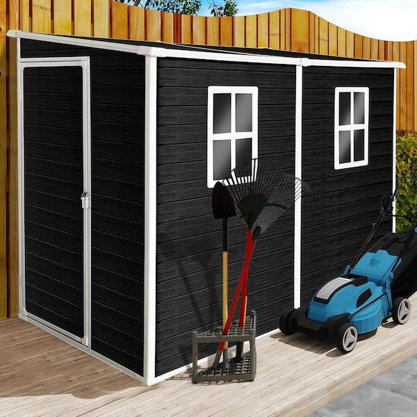 4 x 8 ft. Outdoor Waterproof Resin Storage Shed with Floor, 2 Window,Lockable Doors for Patio,Yard, Black (30 sq. ft.)