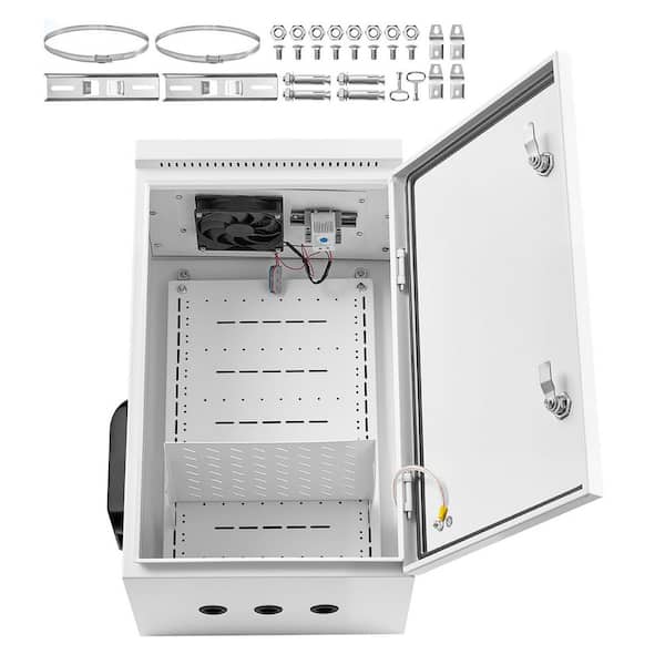 Outdoor Electrical Box, IP65 Rated Waterproof Cold-Rolled Steel Junction Box with Fan & Thermostat, 24 x 16 x 12 in.