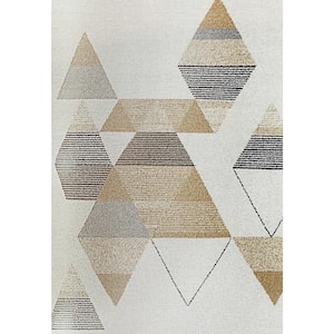 Silvia Ivory Gold 2 ft. x 3 ft. 11 in. Geometric Polypropylene Area Rug