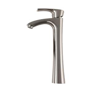 Bathroom Faucet Single Handle Single Hole Tall Vessel Sink Faucet with Supply Line in Brushed Nickel