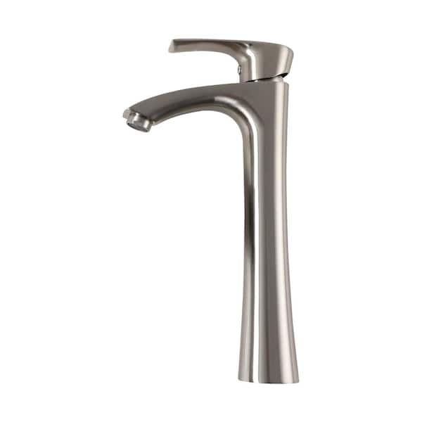 Logmey Bathroom Faucet Single Handle Single Hole Tall Vessel Sink Faucet with Supply Line in Brushed Nickel