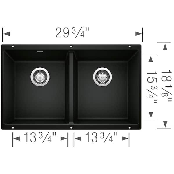 PRECIS Coal Black Granite Composite 29.75 in. 50/50 Double Bowl Undermount Kitchen Sink
