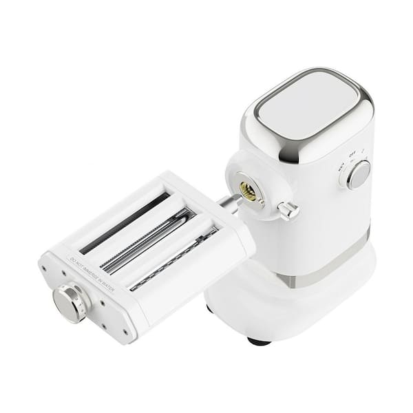 White Electric Pasta Maker with 700W Motor, 8 Adjustable Thickness Settings, Includes Fettuccine and Spaghetti Cutter