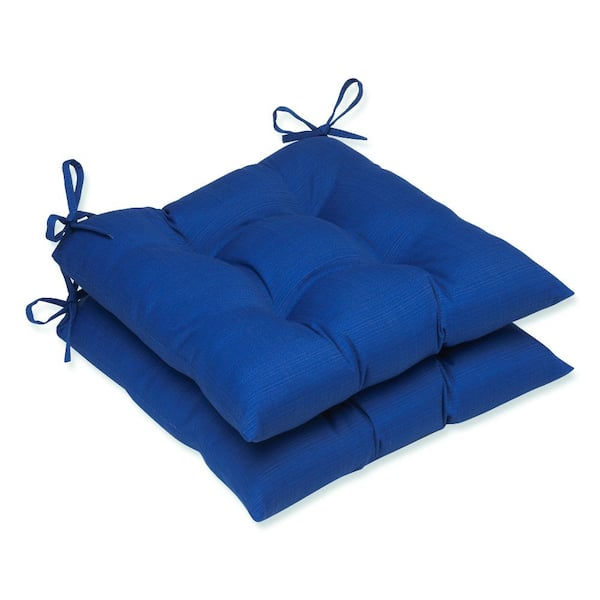 Pillow Perfect Solid 19 in. x 18.5 in. Outdoor Dining Chair Cushion in Blue (Set of 2)