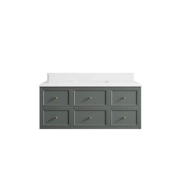 Willow Collections Roswell 48 in. W x 22 in. D x 36 in. H Single Sink Bath Vanity in Pewter Green with 1.5 in. White qt. Top