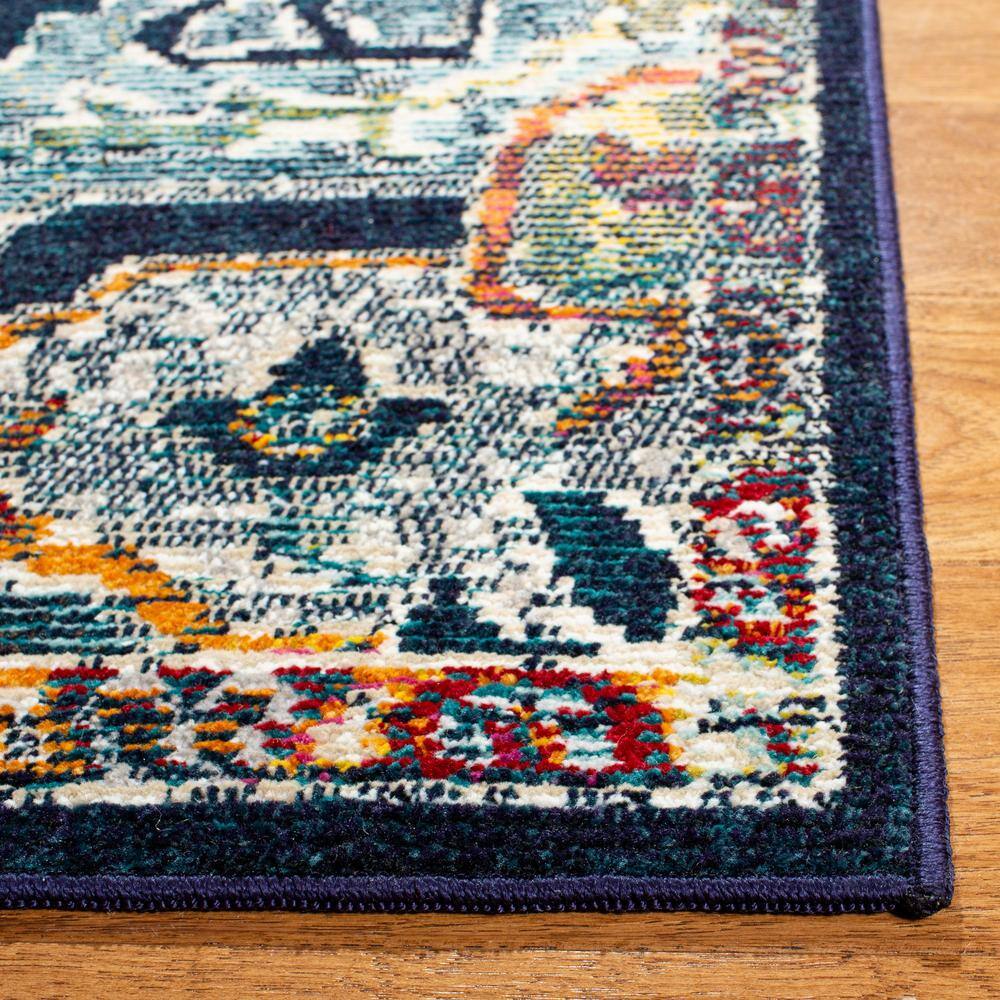 Navy and Fuchsia Floral Synthetic Area Rug