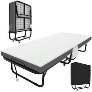 Gray Twin Folding Bed Rollaway Bed with Mattress and Metal Frame