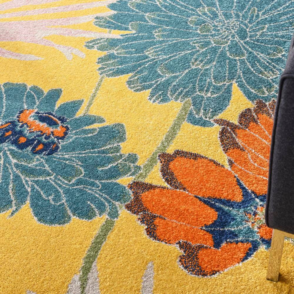 Blossom Breeze 8' x 10' Yellow Floral Synthetic Area Rug