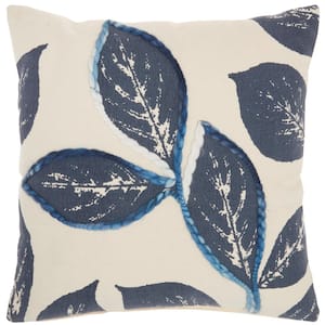 Lifestyles Navy Floral 20 in. x 20 in. Throw Pillow