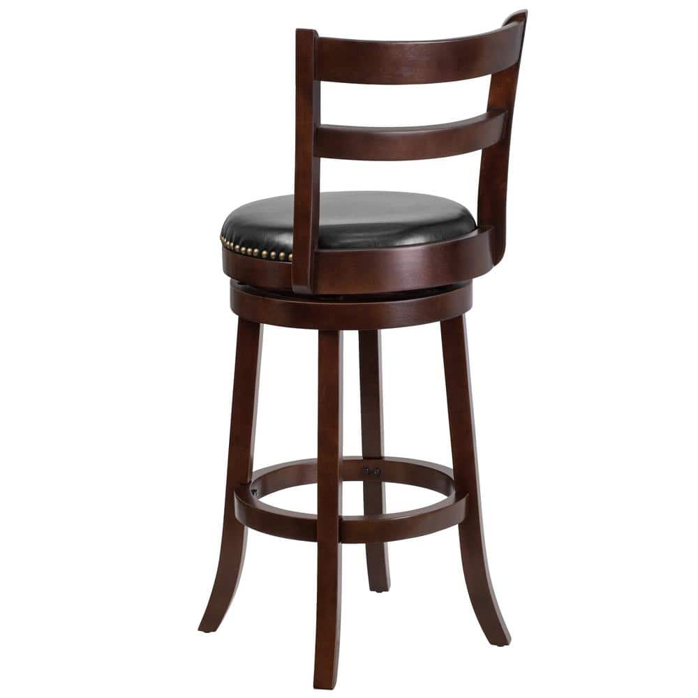 Elegant Cappuccino Wood Barstool with Black Leather Swivel Seat