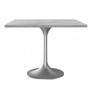 Verve Modern White Faux Marble 36.41 in. Pedestal Dining Table Seats 4