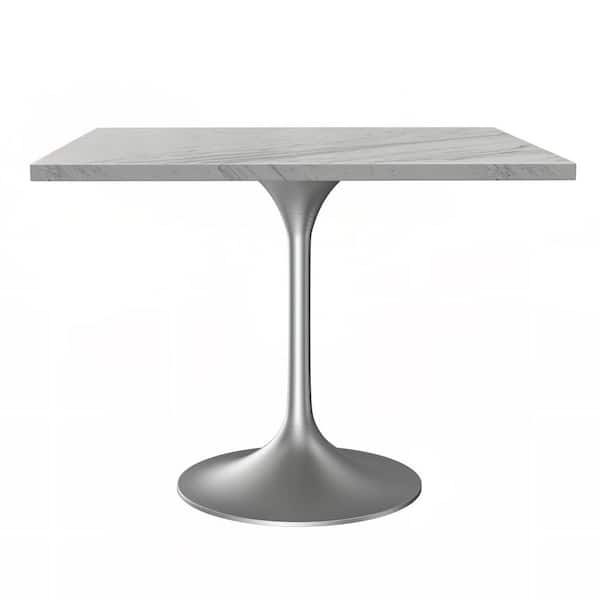 Leisuremod Verve Modern White Faux Marble 36.41 in. Pedestal Dining Table Seats 4