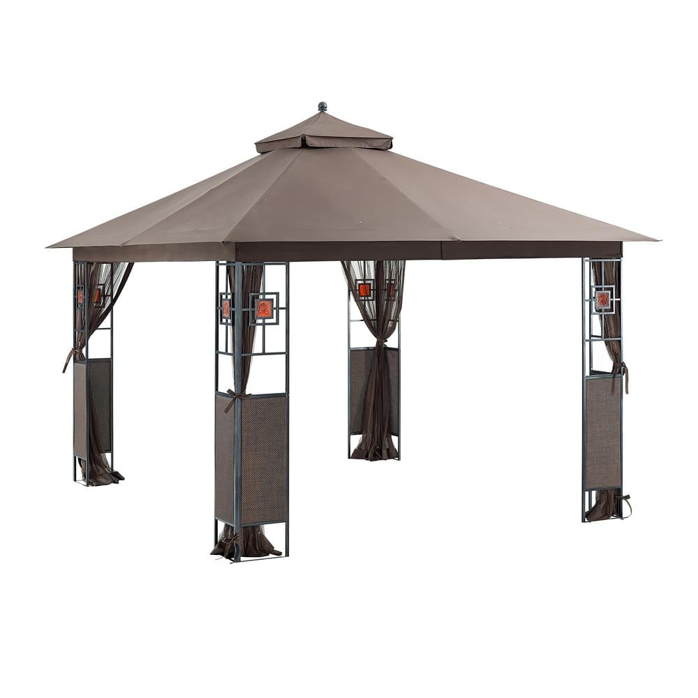 Rosabella 11x13 Black Steel Patio Gazebo with Brown Canopy