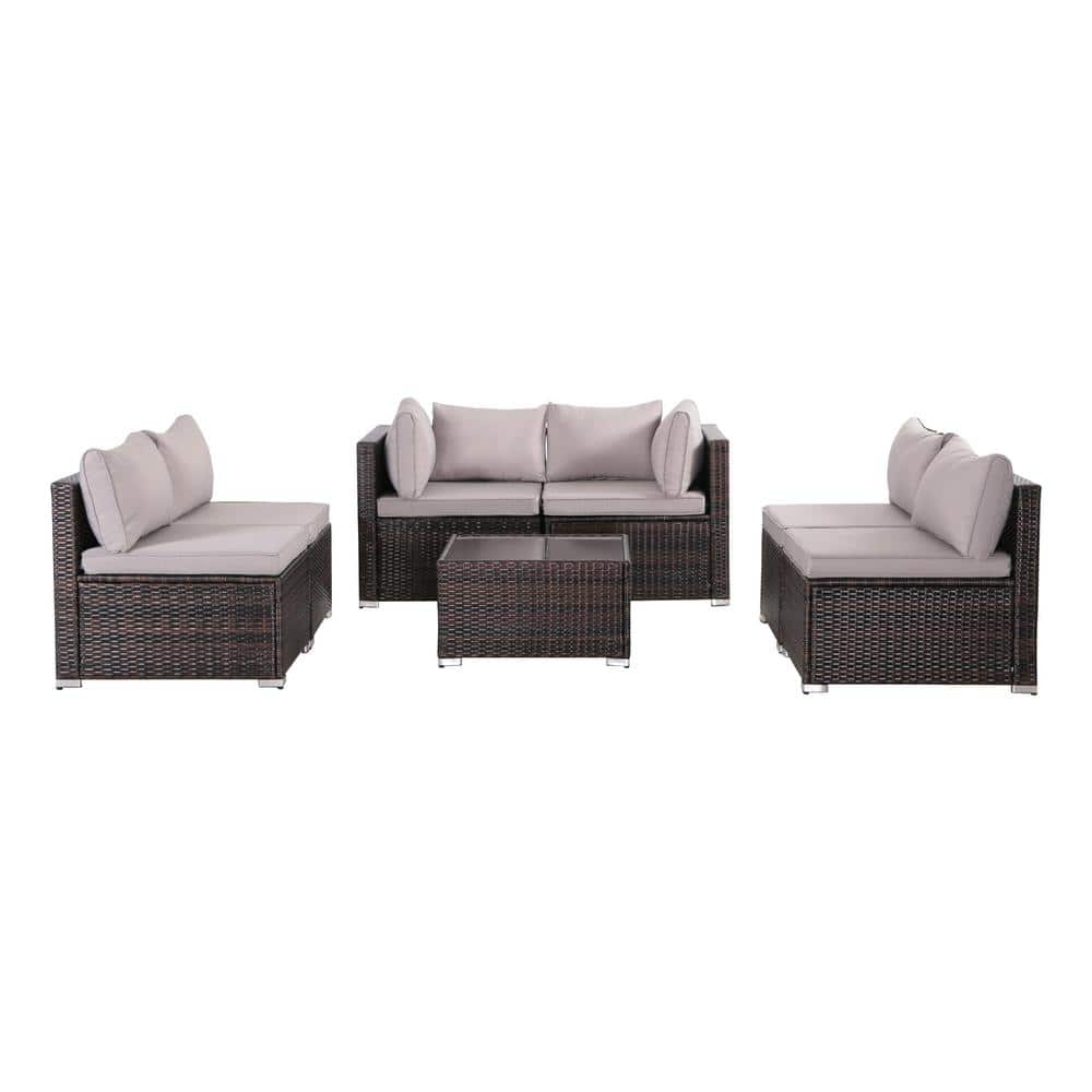 Runesay Modern 7-Piece Brown Wicker Rattan Outdoor Patio Sectional Sofa ...