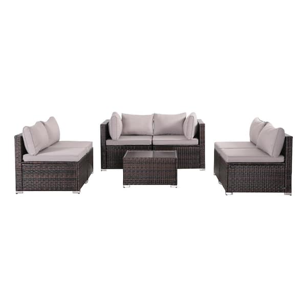 Runesay Modern 7-piece Brown Wicker Rattan Outdoor Patio Sectional Sofa 